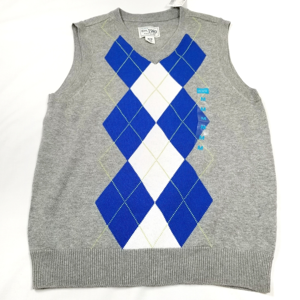 NWT Children's Place V-Neck Argyle Sweater Vest Size Medium (7/8)